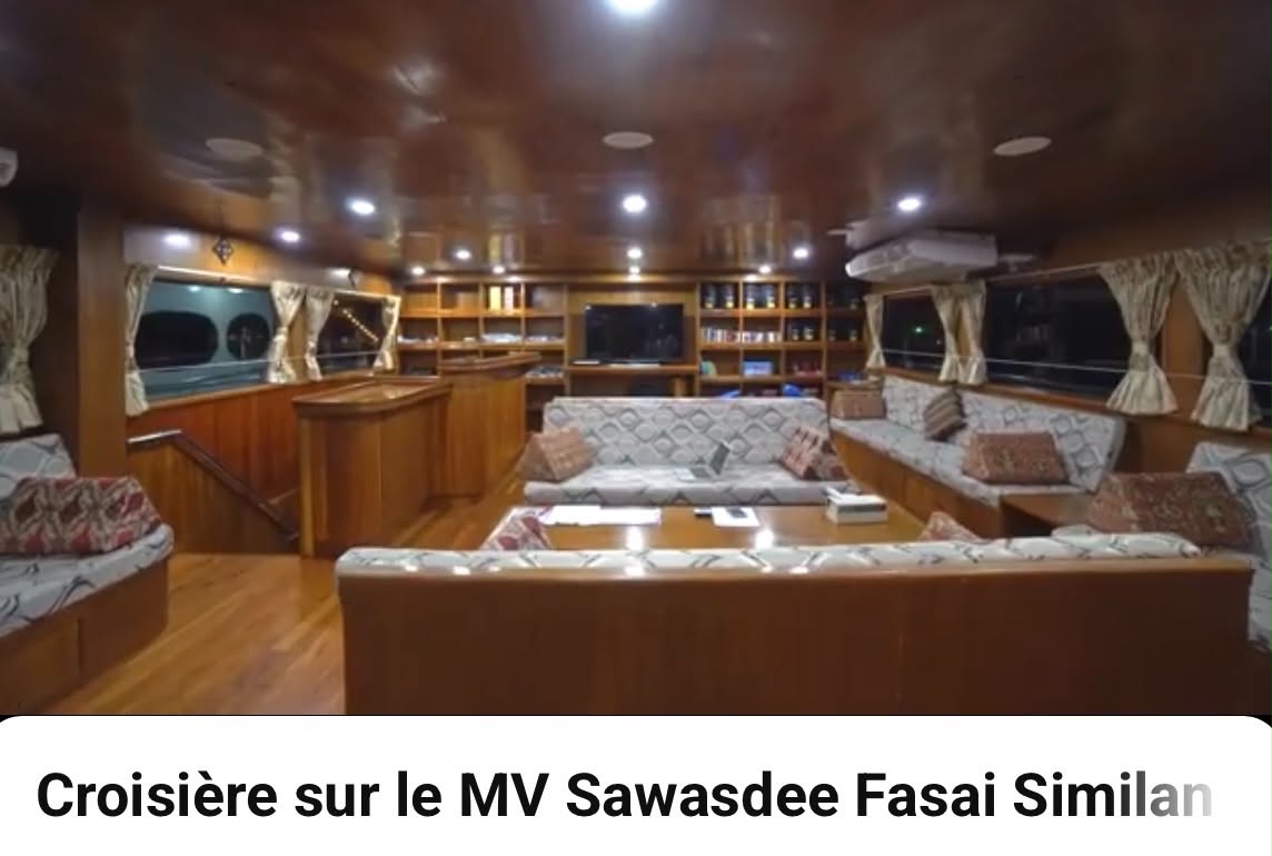 Salon intérieur chaleureux en bois du bateau de croisière plongée